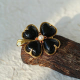 Lucky Clover Black Agate Brooch gembea jewelry