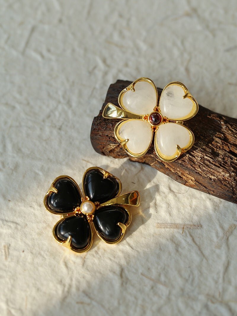 Lucky Clover Black Agate Brooch gembea jewelry