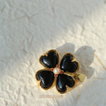 Lucky Clover Black Agate Brooch gembea jewelry