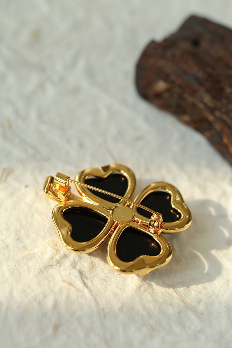Lucky Clover Black Agate Brooch gembea jewelry