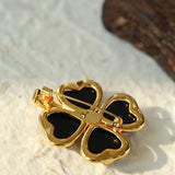 Lucky Clover Black Agate Brooch gembea jewelry
