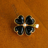 Lucky Clover Black Agate Brooch gembea jewelry