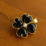 Lucky Clover Black Agate Brooch gembea jewelry
