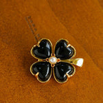 Lucky Clover Black Agate Brooch gembea jewelry