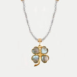 Lucky Four-leaf Clover Labradorite Charm Necklace gembea jewelry