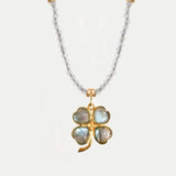 Lucky Four-leaf Clover Labradorite Charm Necklace gembea jewelry