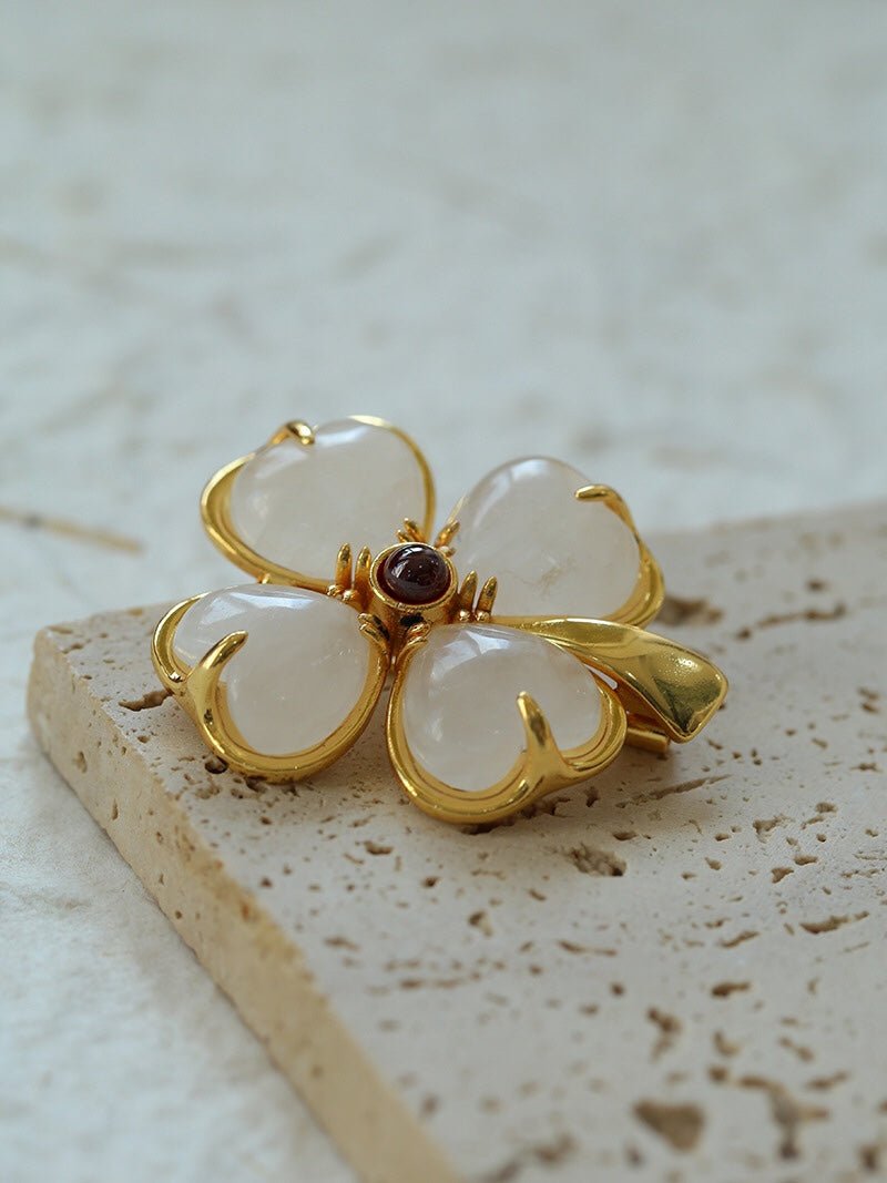 Lucky Four-leaf Clover White Crystal Brooch GEMBEA jewelry