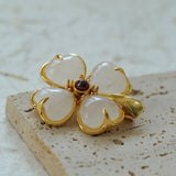 Lucky Four-leaf Clover White Crystal Brooch GEMBEA jewelry