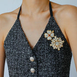 Lucky Four-leaf Clover White Crystal Brooch GEMBEA jewelry