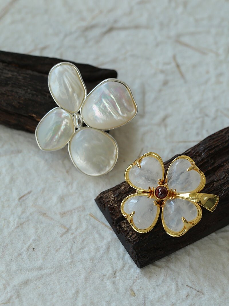 Lucky Four-leaf Clover White Crystal Brooch GEMBEA jewelry