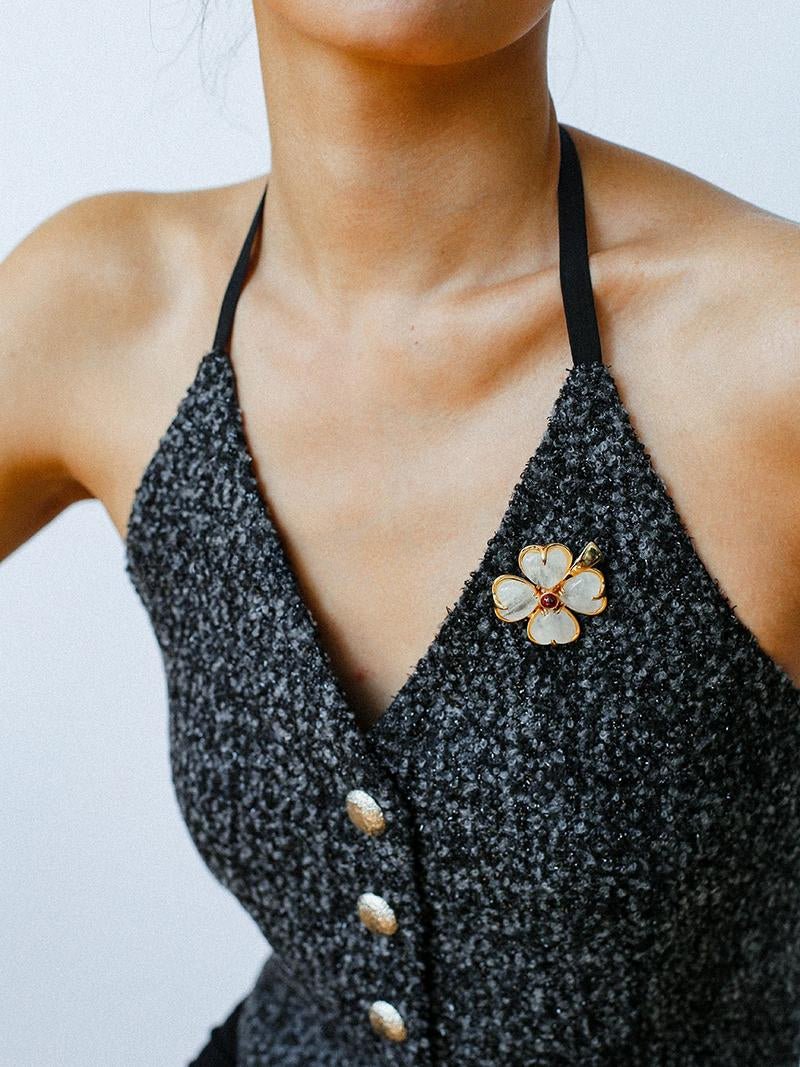 Lucky Four-leaf Clover White Crystal Brooch GEMBEA jewelry