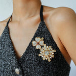 Lucky Four-leaf Clover White Crystal Brooch GEMBEA jewelry