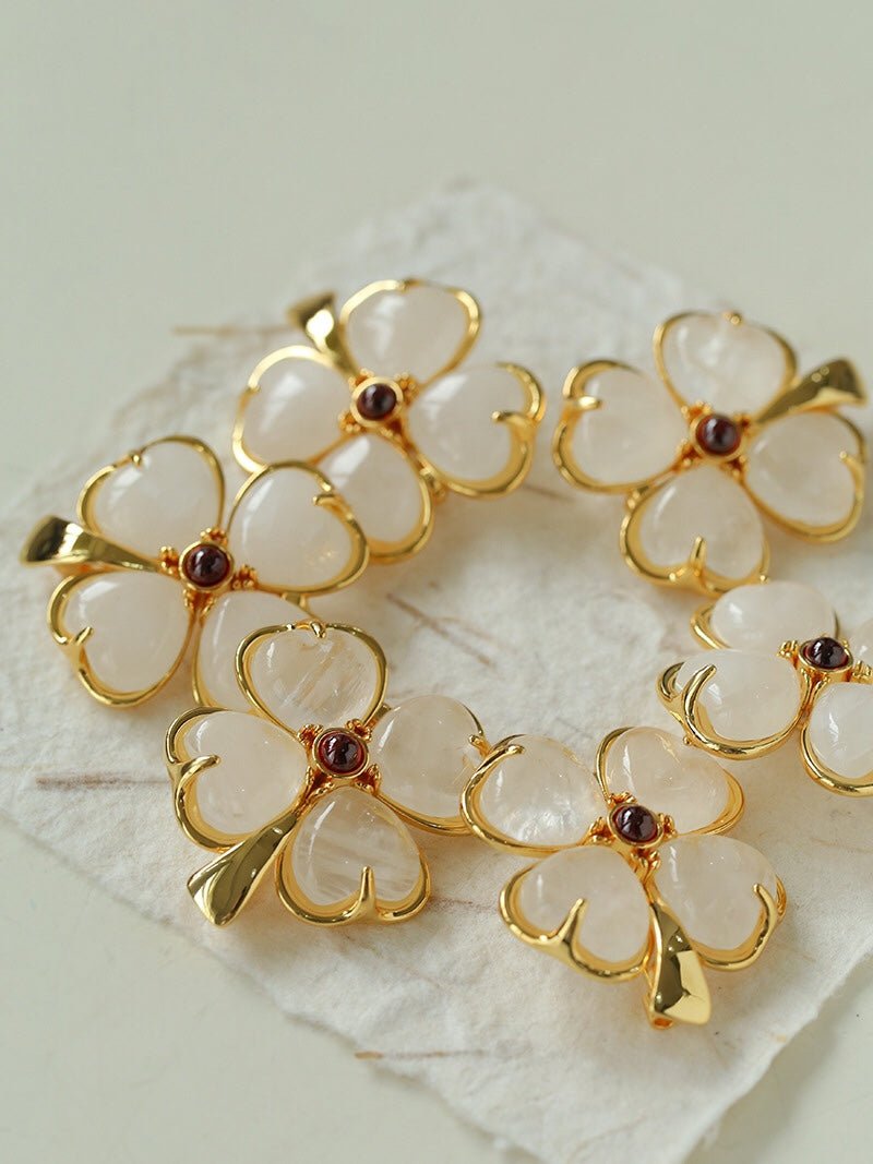 Lucky Four-leaf Clover White Crystal Brooch GEMBEA jewelry