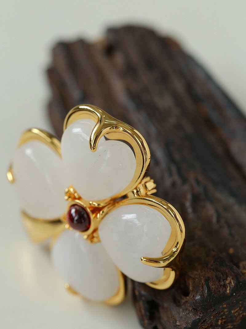 Lucky Four-leaf Clover White Crystal Brooch GEMBEA jewelry