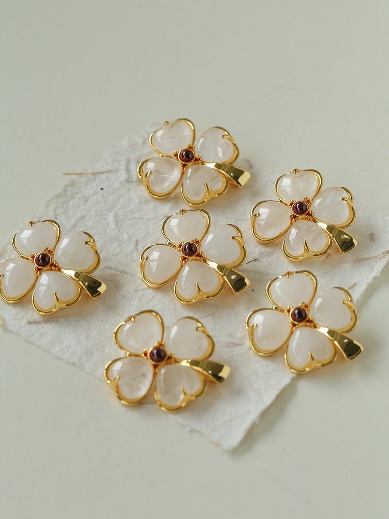 Lucky Four-leaf Clover White Crystal Brooch GEMBEA jewelry