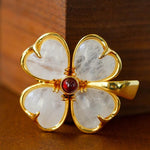 Lucky Four-leaf Clover White Crystal Brooch GEMBEA jewelry