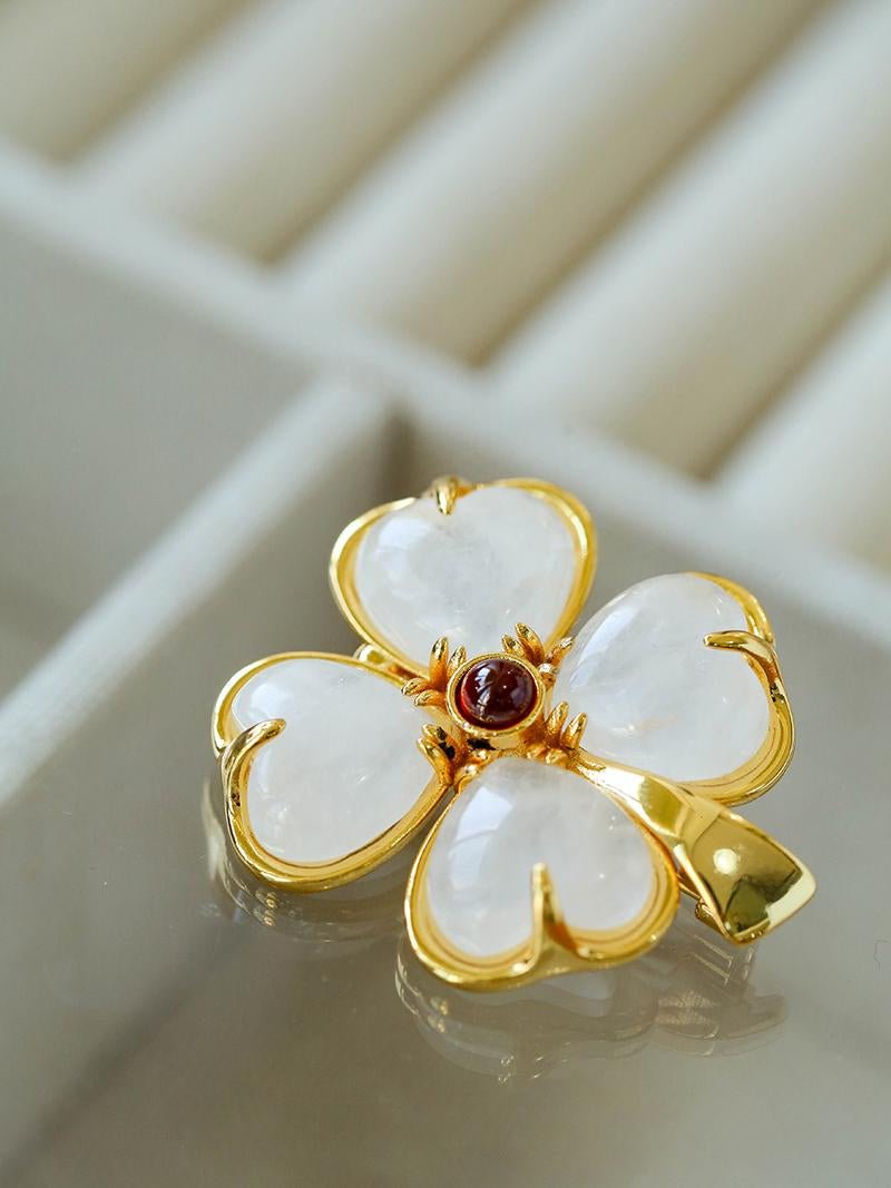 Lucky Four-leaf Clover White Crystal Brooch GEMBEA jewelry