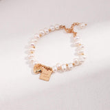 Lucky Letter Heart Gold Pearl Beaded Bracelet - Gembea Jewelry