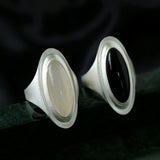 Matte Sterling Silver Grey Black Agate Ring-Gembea Jewelry