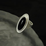 Matte Sterling Silver Grey Black Agate Ring-Gembea Jewelry