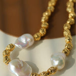 Metal Bean Natural Baroque Pearl Necklace - Gembea Jewelry
