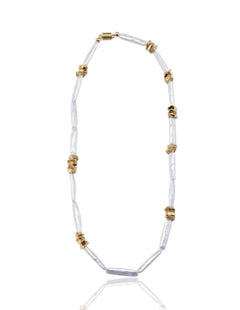 Metal Bean Strip Baroque Pearl Necklace gembea jewelry