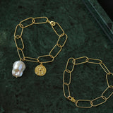 Metal Chain Baroque Pearl Pendant Bracelet - Gembea Jewelry