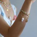 Metal Chain Baroque Pearl Pendant Bracelet - Gembea Jewelry