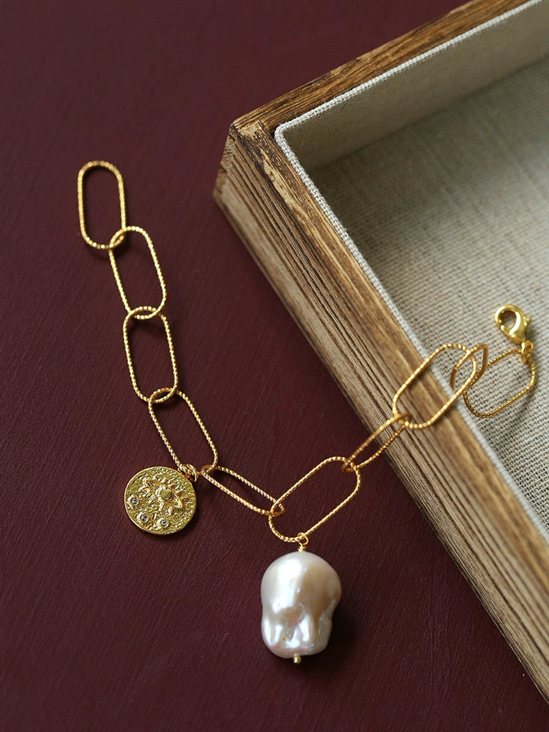 Metal Chain Baroque Pearl Pendant Bracelet gembea jewelry
