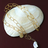 Metal Chain Baroque Pearl Pendant Necklace gembea jewelry