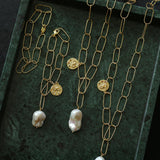 Metal Chain Baroque Pearl Pendant Necklace - Gembea Jewelry