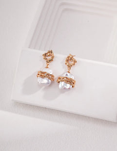 Metal Lava Baroque Pearl Drop Earrings - Gembea Jewelry