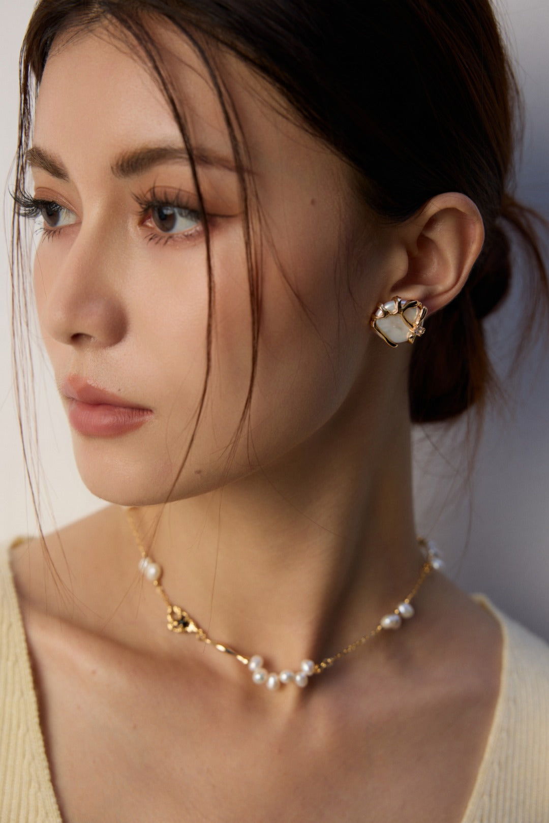 Metal Lava Pearl Stud Earrings-Gembea Jewelry