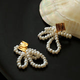 Metal Lava Petite Bow Pearl Earrings gembea jewelry