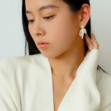 Metal Lava Petite Bow Pearl Earrings gembea jewelry