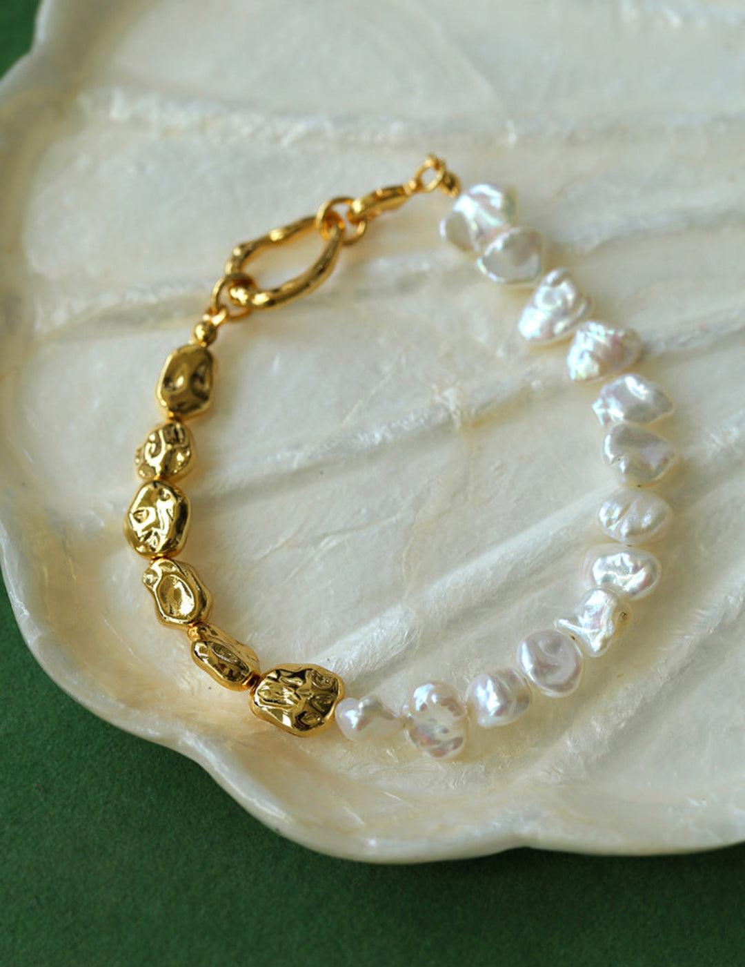 Metal Petal Baroque Pearl Bracelet - Gembea Jewelry