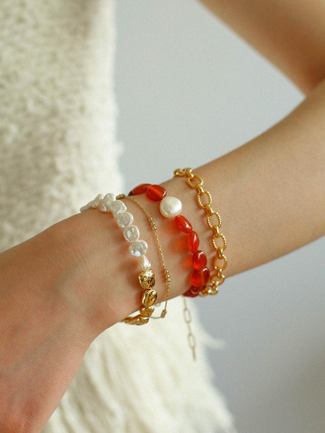 Metal Petal Baroque Pearl Bracelet - Gembea Jewelry