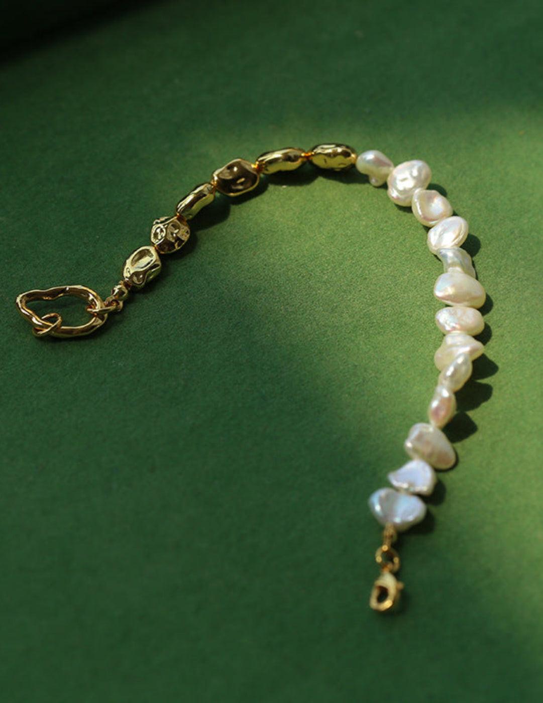 Metal Petal Baroque Pearl Bracelet - Gembea Jewelry