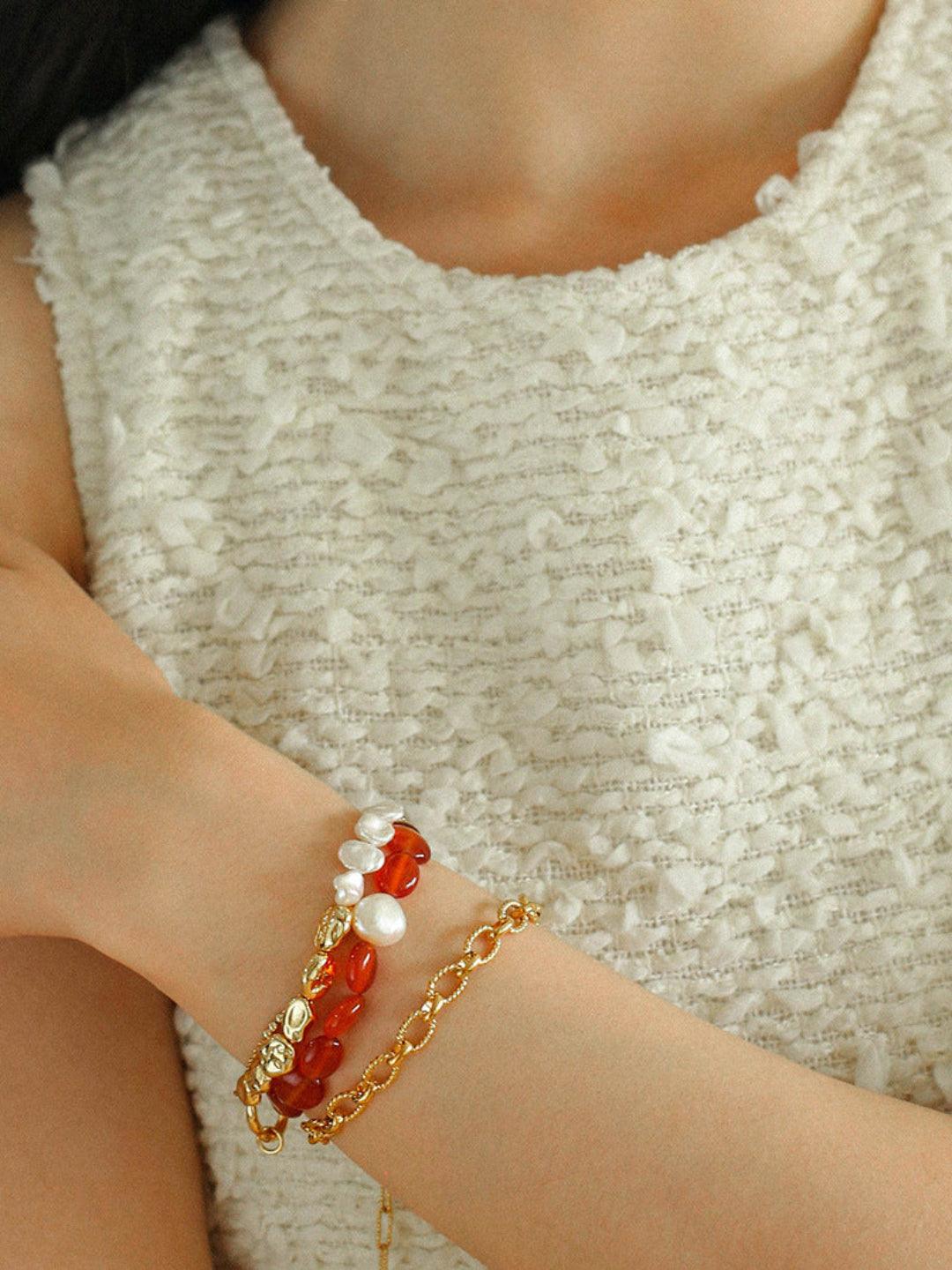 Metal Petal Baroque Pearl Bracelet - Gembea Jewelry