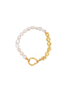 Metal Petal Baroque Pearl Beaded Bracelet gembea jewelry