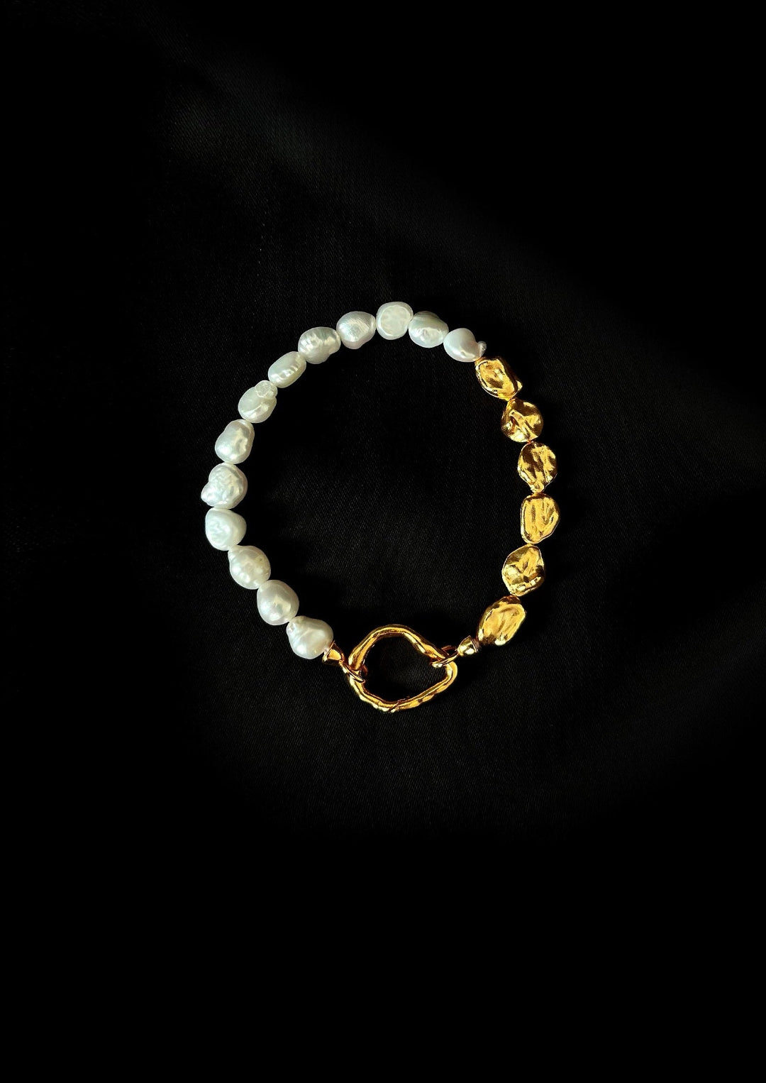Metal Petal Baroque Pearl Beaded Bracelet gembea jewelry