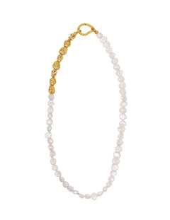 Metal Petal Baroque Pearl Beaded Necklace gembea jewelry