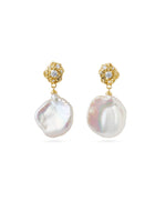 Metal Zircon Petal Baroque Pearl Drop Earrings
