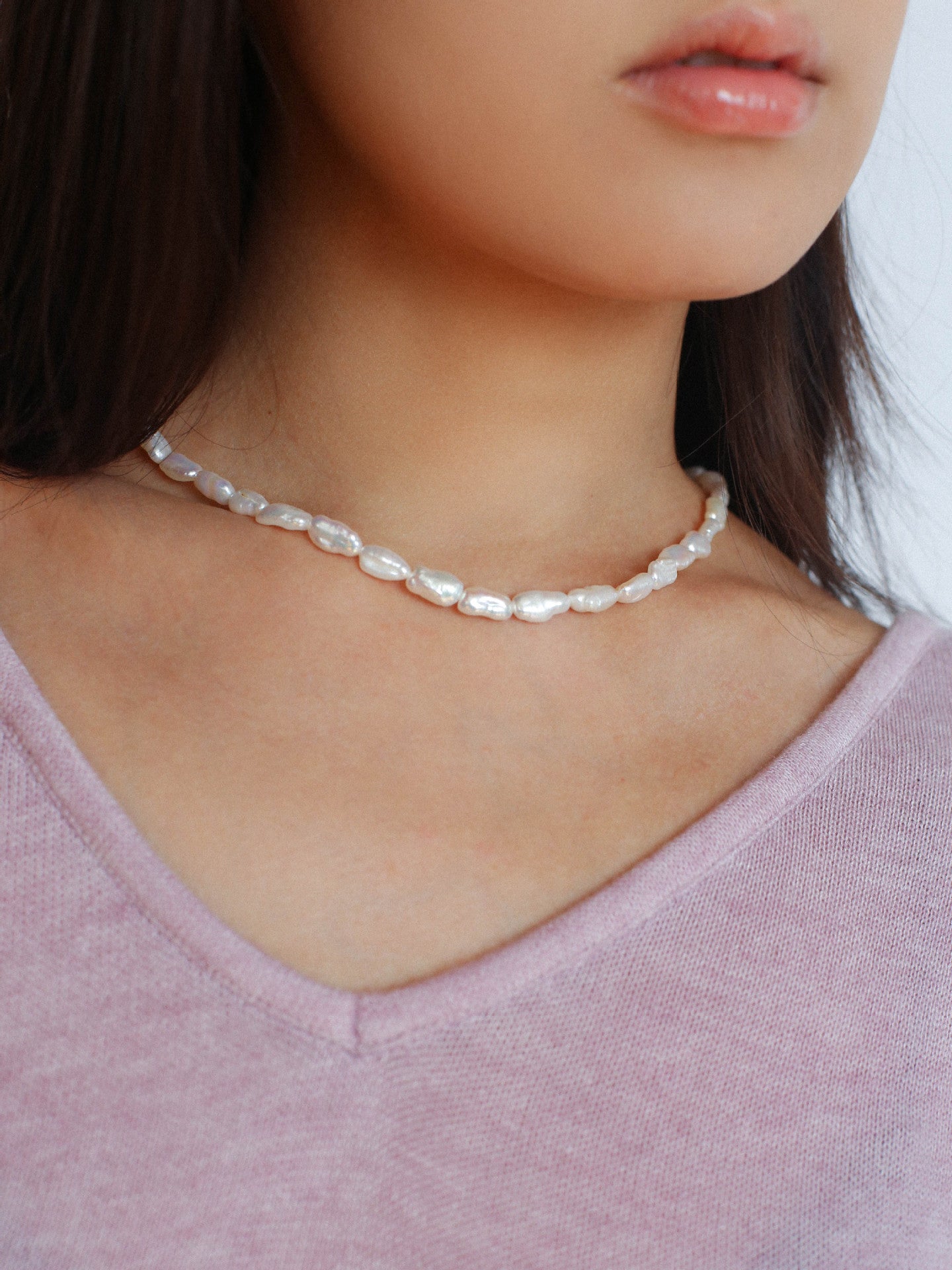 Minimalist Irregular Baroque Pearl Necklace gembea jewelry