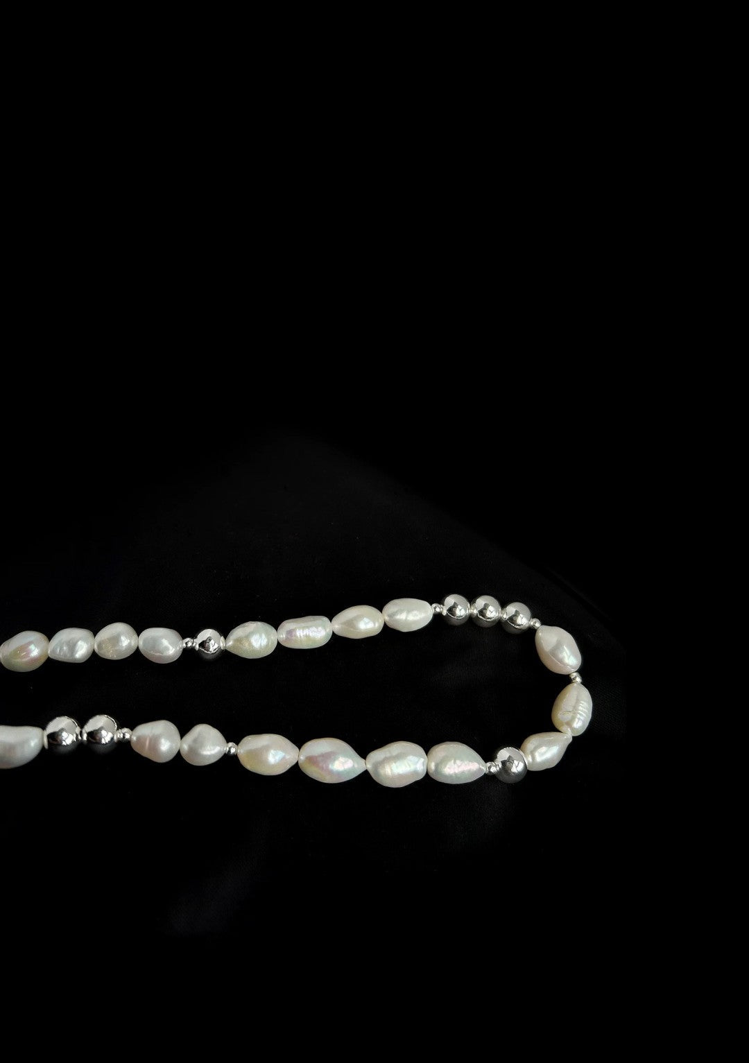Minimalist Metallic Silver Bean Pearl Necklace gembea jewelry