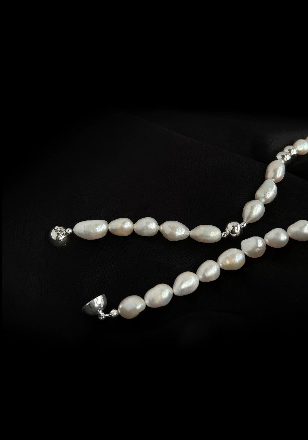Minimalist Metallic Silver Bean Pearl Necklace gembea jewelry
