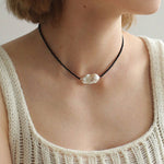 Minimalist Baroque Pearl Black Agate Beaded Necklace-Gembea Jewelry