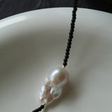 Minimalist Baroque Pearl Black Agate Beaded Necklace-Gembea Jewelry