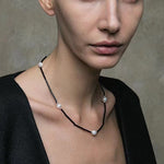 Minimalist Freshwater Pearl Black Agate Beaded Necklace-Gembea Jewelry