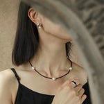 Minimalist Freshwater Pearl Black Agate Beaded Necklace-Gembea Jewelry
